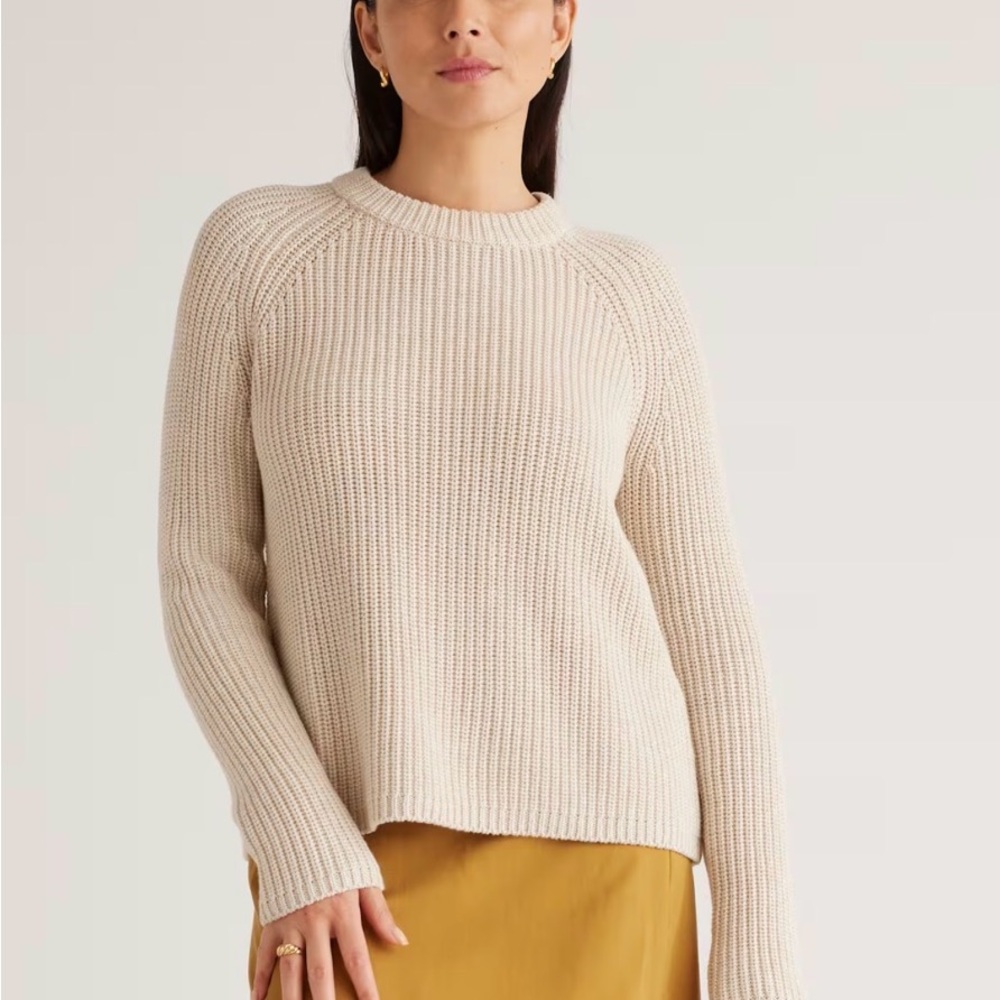Quince 100% Organic Cotton Cream Ribbed Crewneck Sweater
